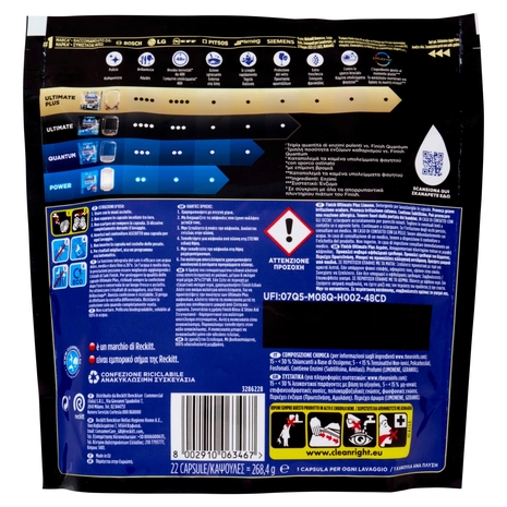 Finish Ultimate Plus All In One Lemon pastiglie lavastoviglie 22 lavaggi 268,4 g